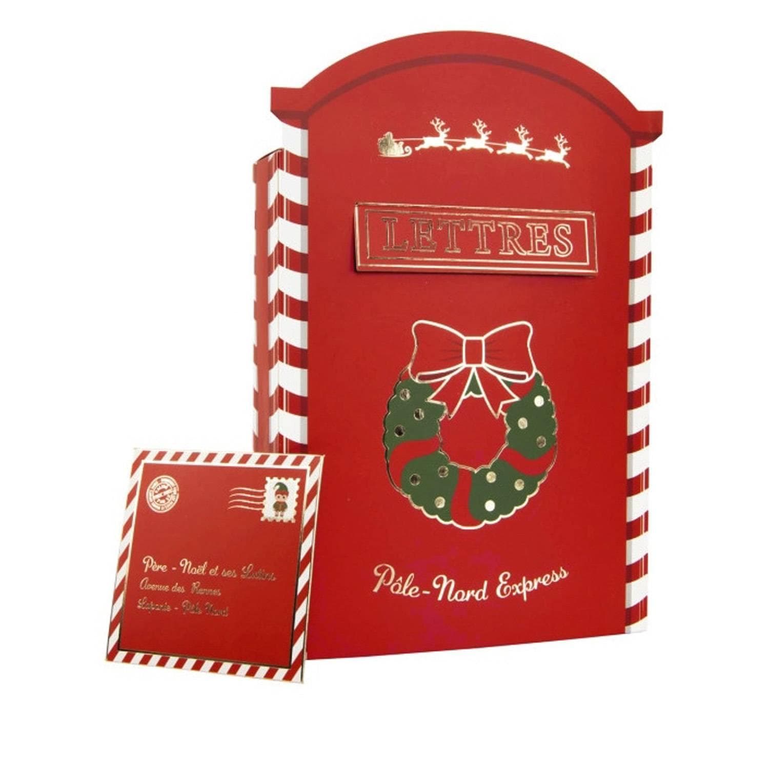 Grande Boite aux Lettres Père Noël en carton 29cm (+ 2 lettres)