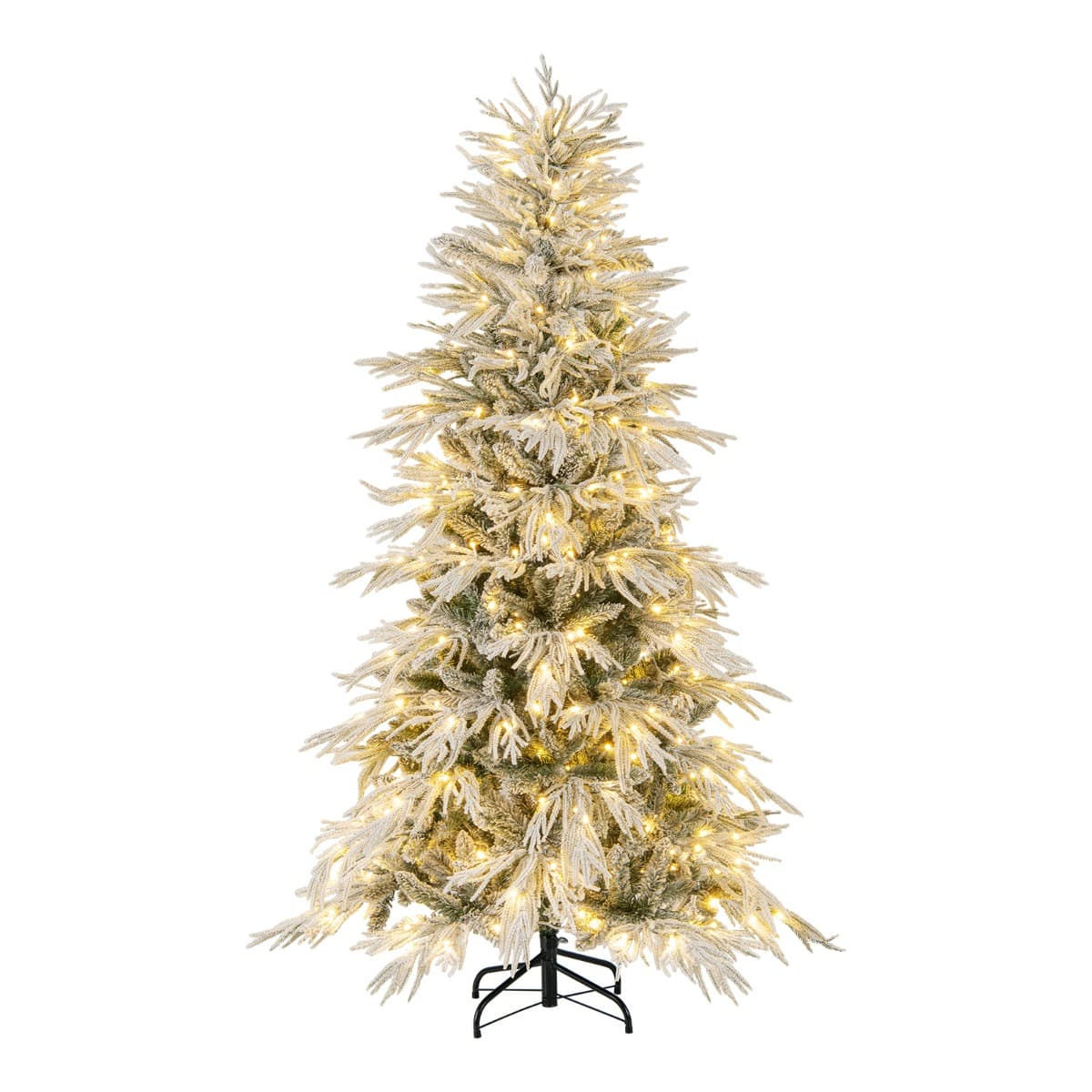 Costway180 CM Sapin de Noël Artificiel Enneigé Pré-Éclairé avec 250 Lumières LED Blanc Chaud 594 Pointes de Branches & Support Métal Vert