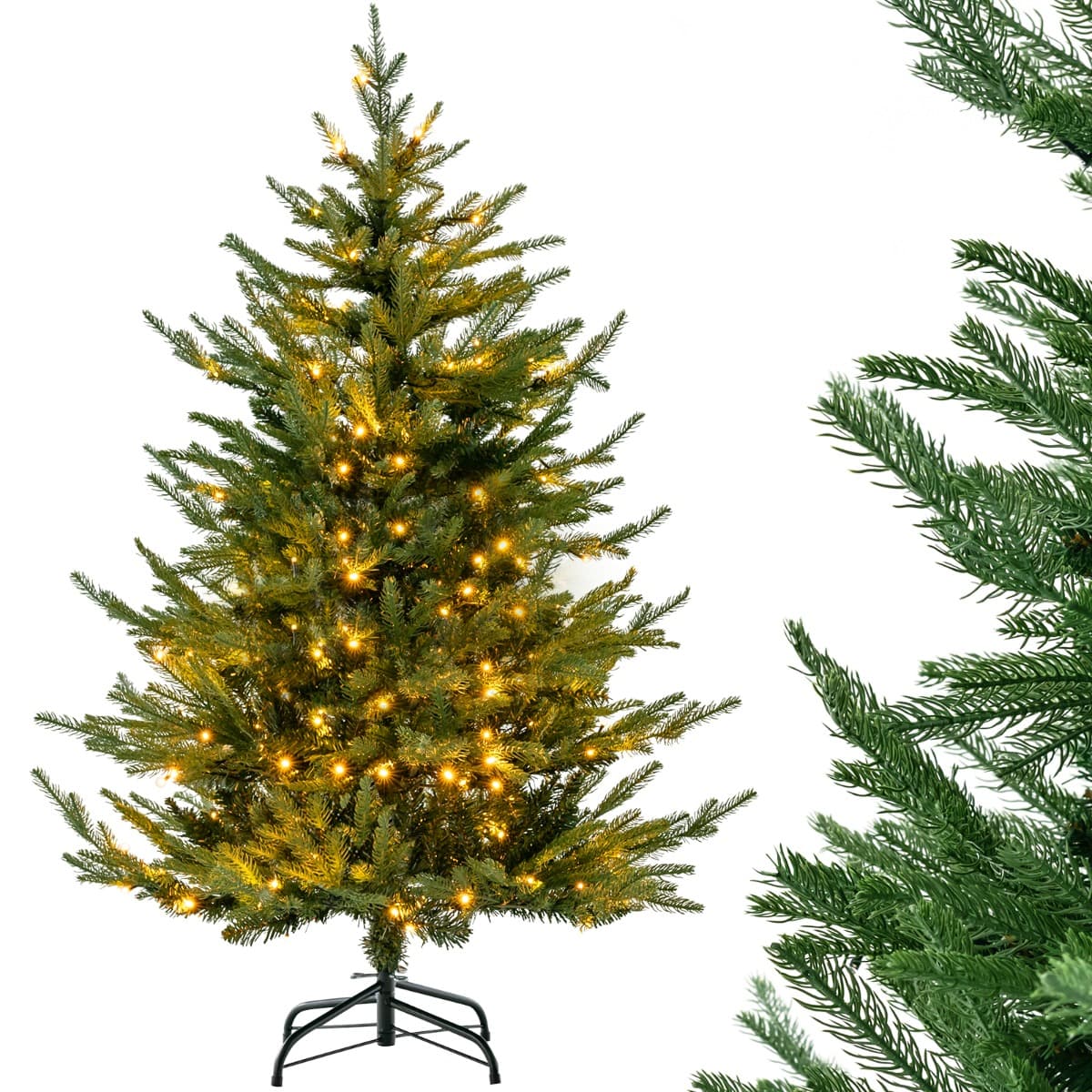 CostwaySapin de Noël Artificiel De 136 Cm Arbre de Noël à Charnière 386 Pointes de Branches en Pe Et Pvc 180 Lumières Led Blanc Chaud 8 Modes