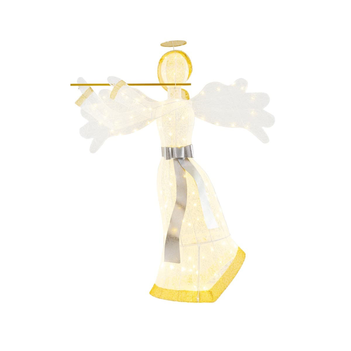 CostwayDécoration de Noël en Forme d'Ange Illuminé Décoration de Noël Artificielle 100 Lumières LED 4 Piquets 10 Attaches Zippées