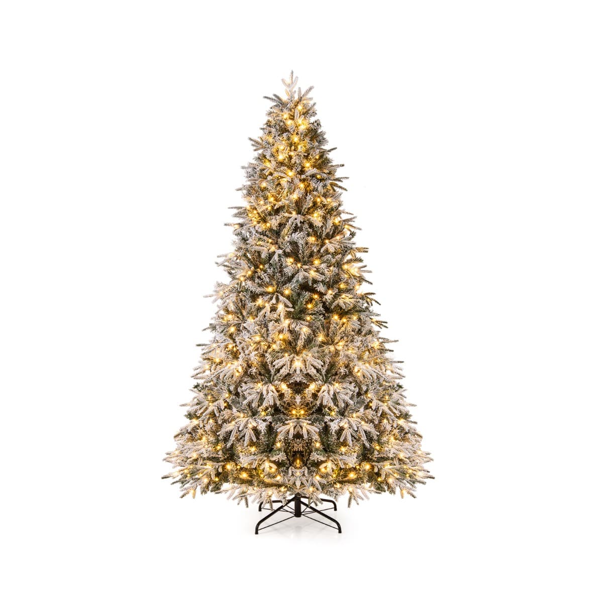 CostwayArbre de Noël Artificiel de 270 cm Pré-Éclairé avec 600 Lumières LED Blanc Chaud 2198 Branches Enneigées Socle Métallique Pliable