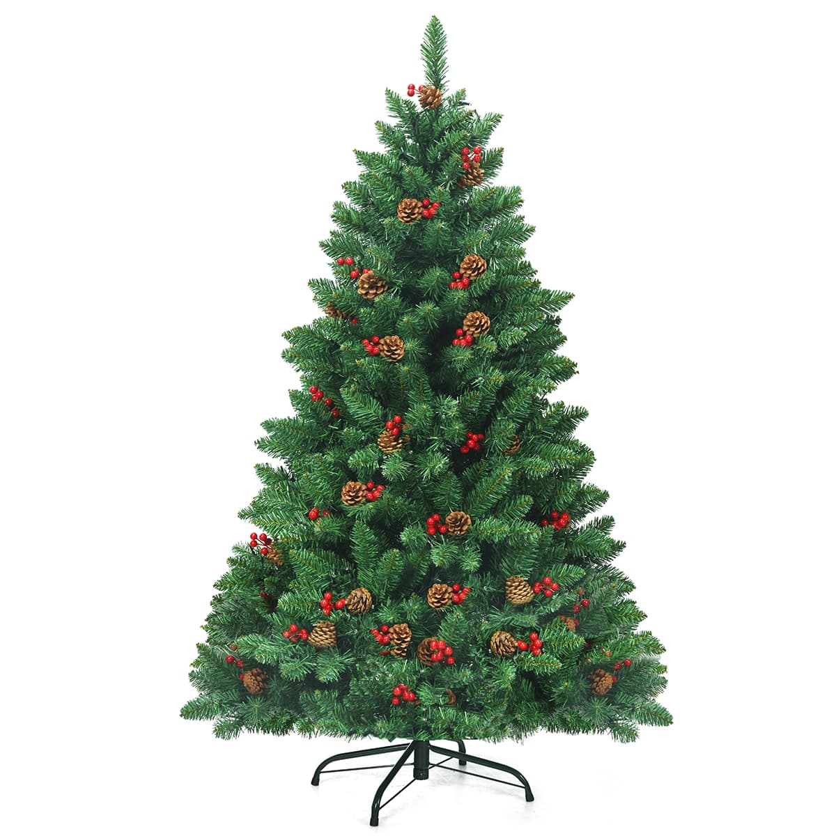 CostwaySapin de Noël Artificiel LED Charnières avec Support Métallique Robuste Système de Pliage Aiguilles en PVC 135cm