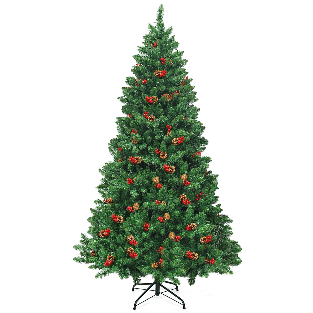 CostwaySapin de Noël Artificiel LED Charnières avec Support Métallique Robuste Système de Pliage Aiguilles en PVC 200cm