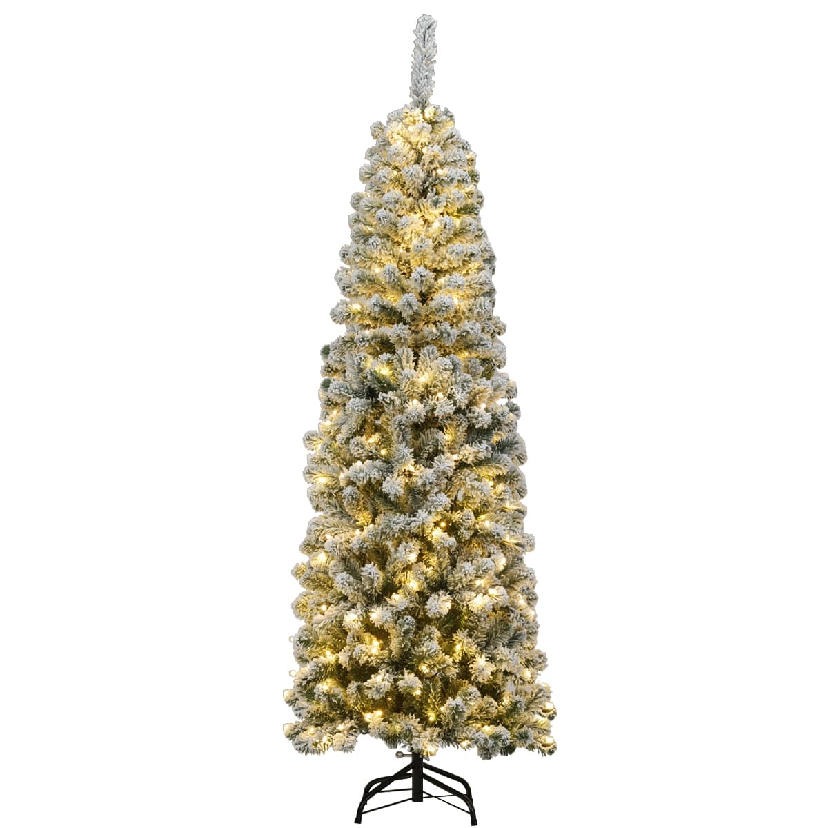 CostwaySapin de Noël Artificiel à Flocons de Neige LED 180CM à Charnières avec 250 Lumières Aiguilles en PVC Support Métallique