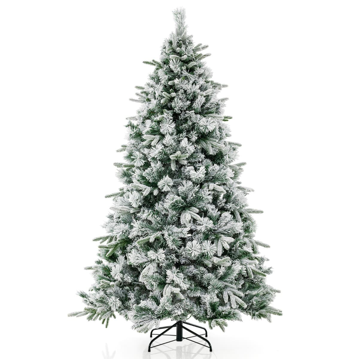CostwaySapin de Noël Artificiel de 186 cm avec Aiguilles de Pin Arbre de Noël Floqué avec 250 Lumières LED Blanches Chaudes & 752 Branches Mixtes