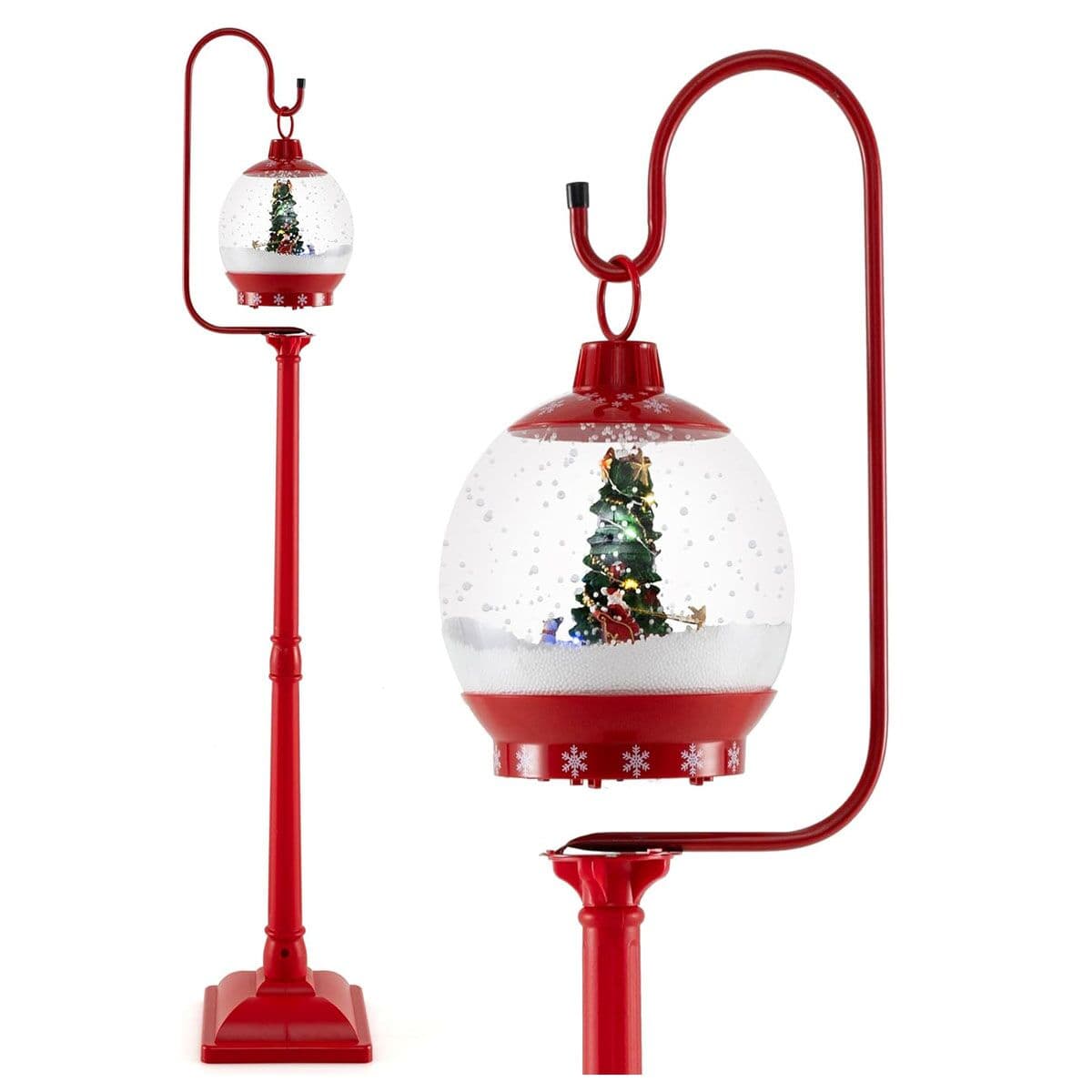 CostwayLampadaire Musical de Noël de 173 cm avec Lanterne à Boule de Neige Activée Par Le Son Arbre Rotatif Père Noël Cerf Bonhomme de Neige Rouge