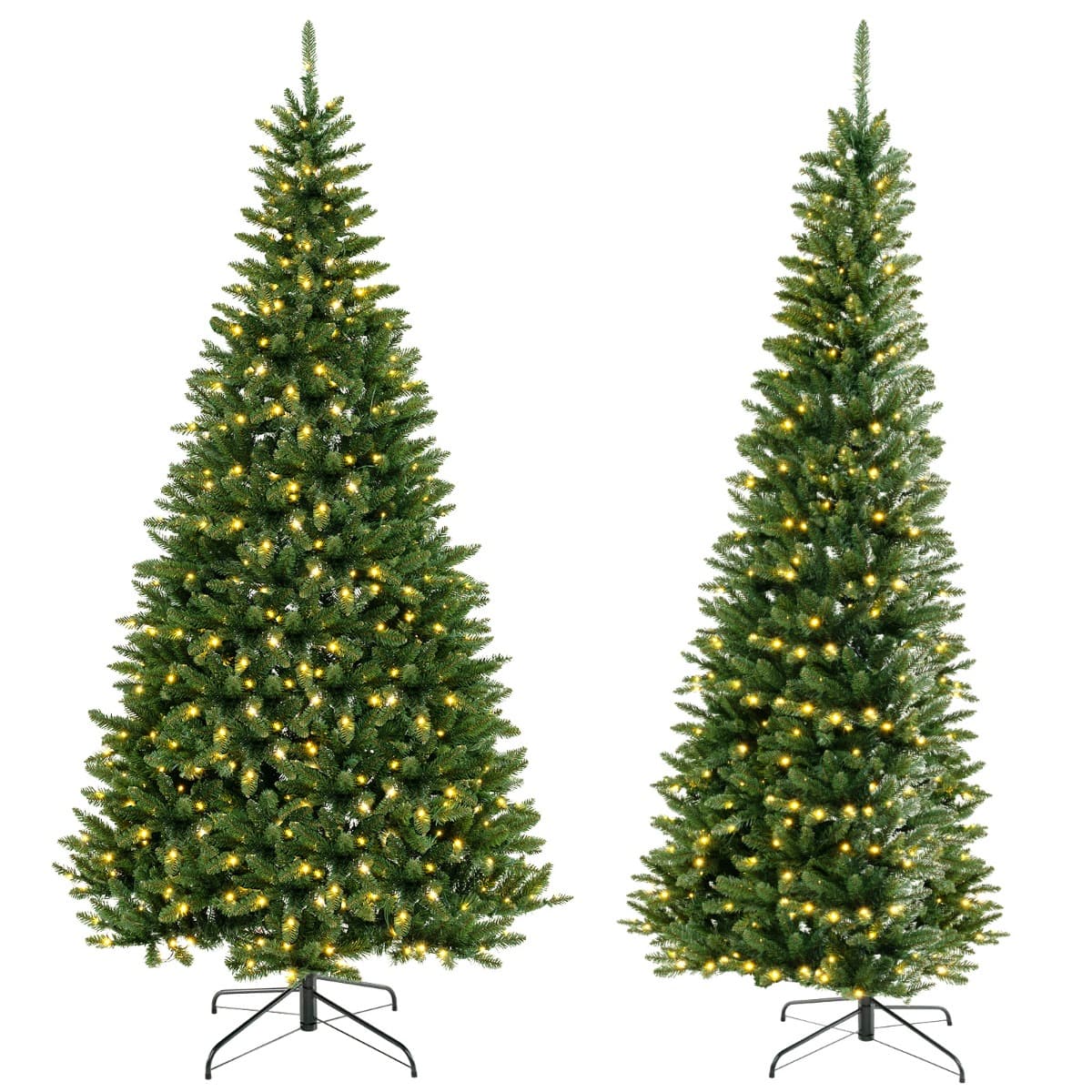 CostwaySapin de Noël Artificiel d'Angle à 270° de 240 cm Sapin de Noël Pré-éclairé à Charnière 1137 Branches 360 Lumières LED Blanc Chaud