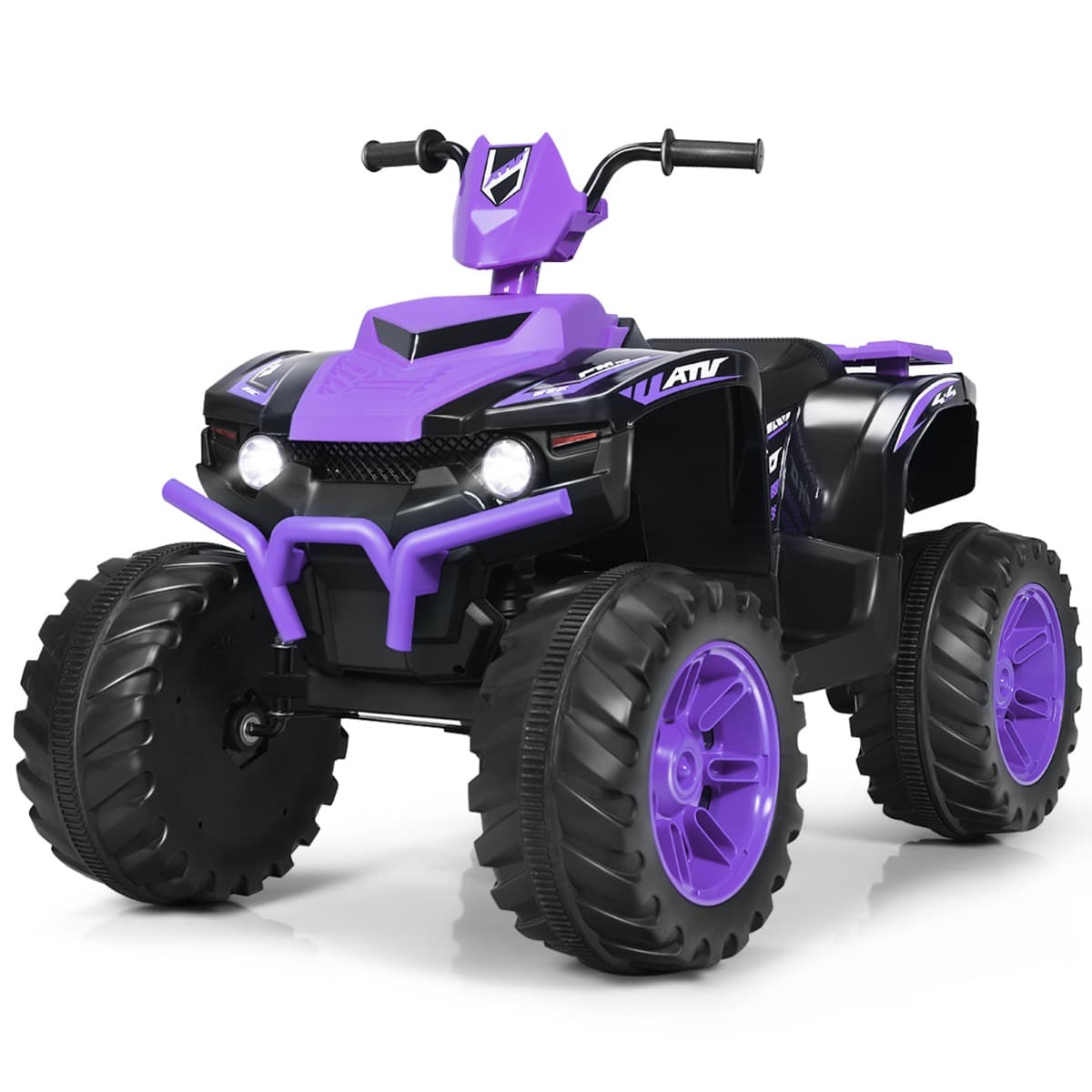 CostwayQuad Électrique 12V pour Enfants 3-7 Ans avec Lumière Musiques et Histoires 104x67x74cm pour Différents Terrains Violet