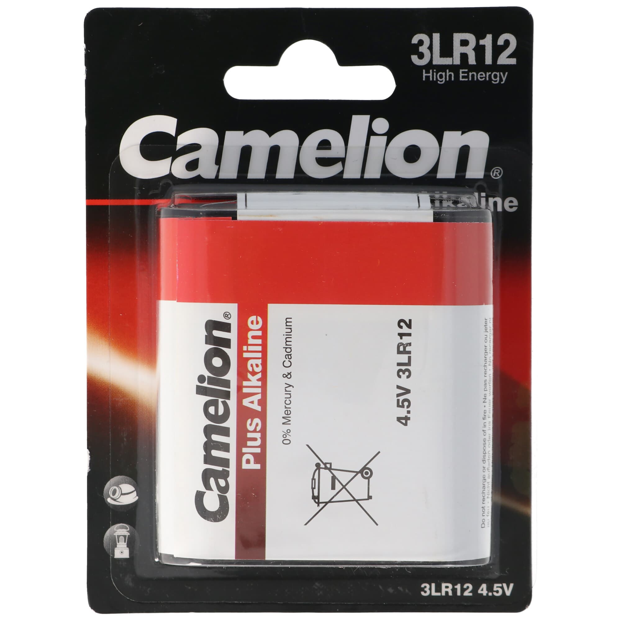 Batterie plate 3LR12 4,5 Volts maximum 3000mAh, dimensions environ 65,0 x 61,5 x 21,5 mm
