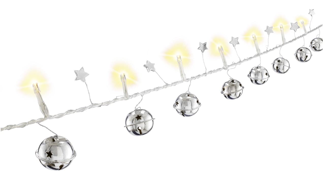 Goobay 10 LED guirlande lumineuse "cloches" - avec fonction minuterie, blanc chaud (3000 K), à piles