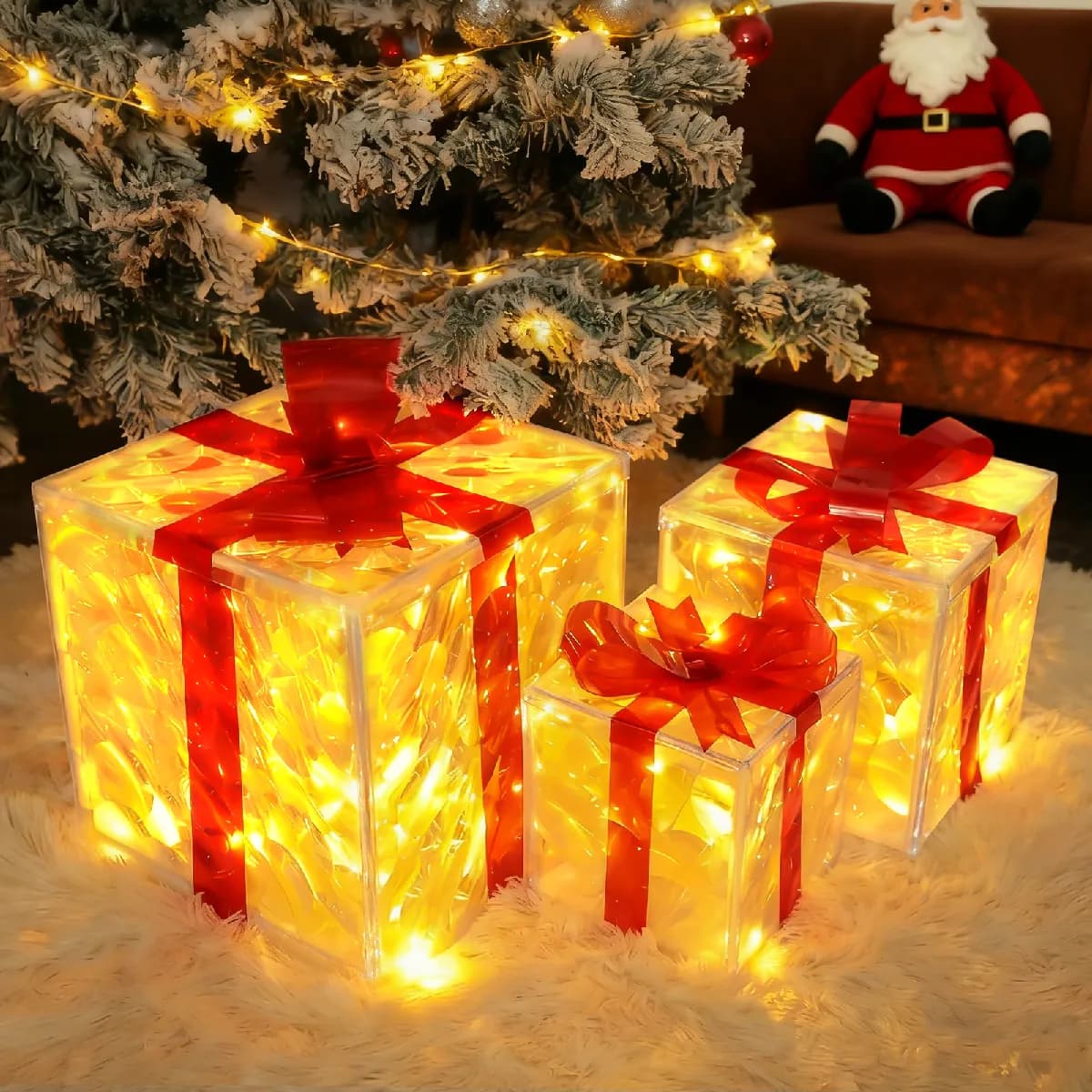 ZMH Lot De 3 Boîtes à Cadeaux Lumineuses De Noël LED 8 Modes Avec Télécommande Décoration De Noël