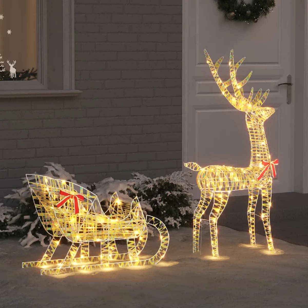 vidaXL Traîneau tiré par un renne Blanc chaud 70 x 26 x 129 cm PET