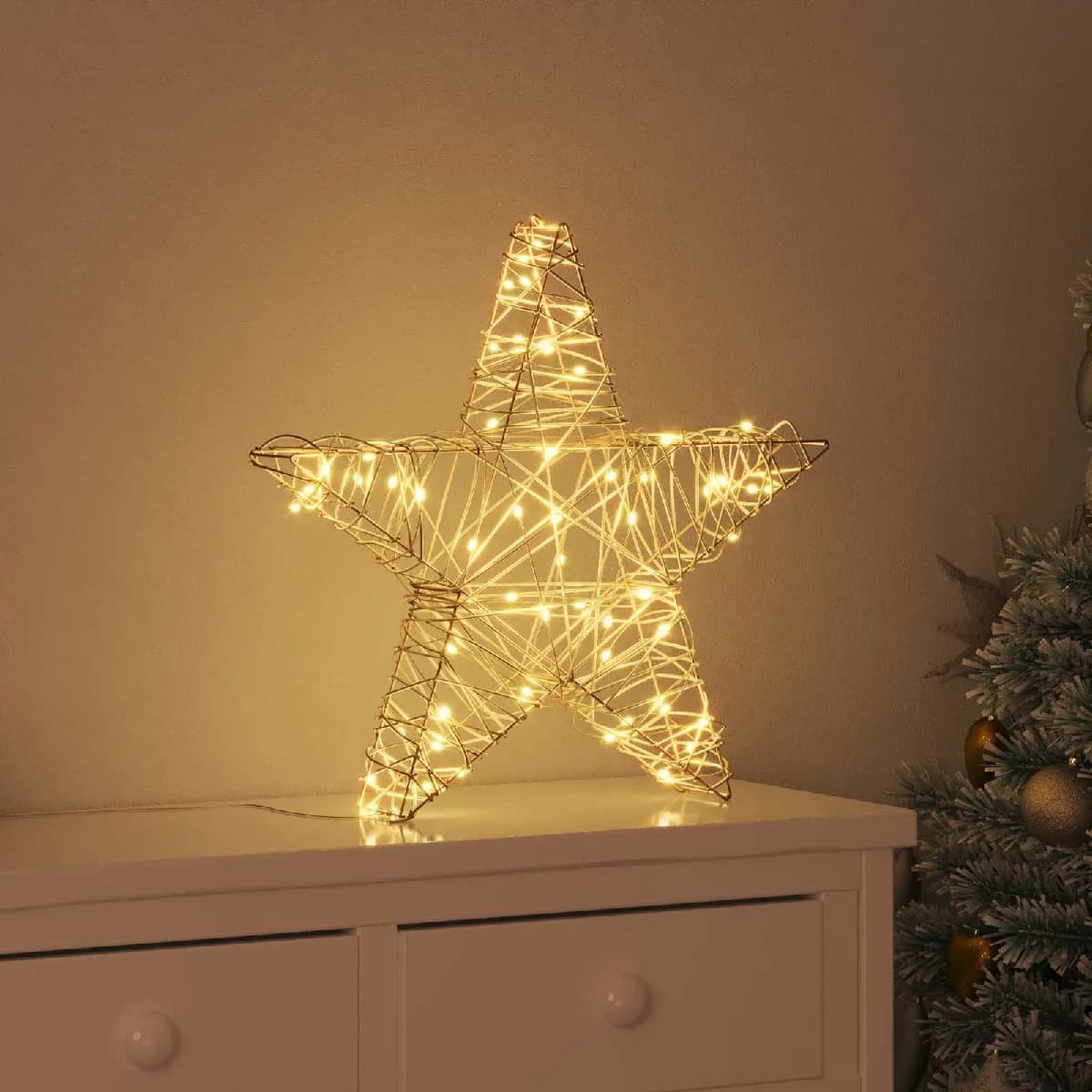 vidaXL Étoile en 3D avec 50 LED Blanc chaud 55 x 52.5 x 9 cm Rotin