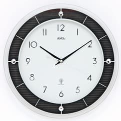 Horloge murale radio-pilotée ronde en verre et carbone couleur : Carbone