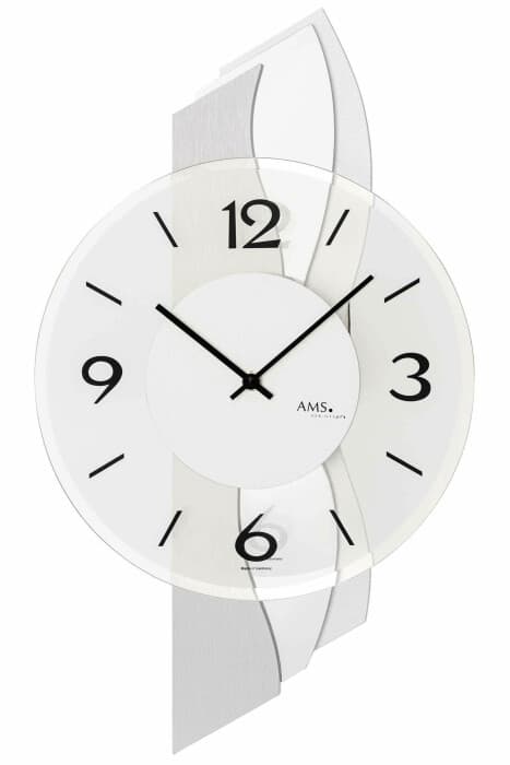 Horloge murale moderne argentée en bois, verre et aluminium couleur : Argenté